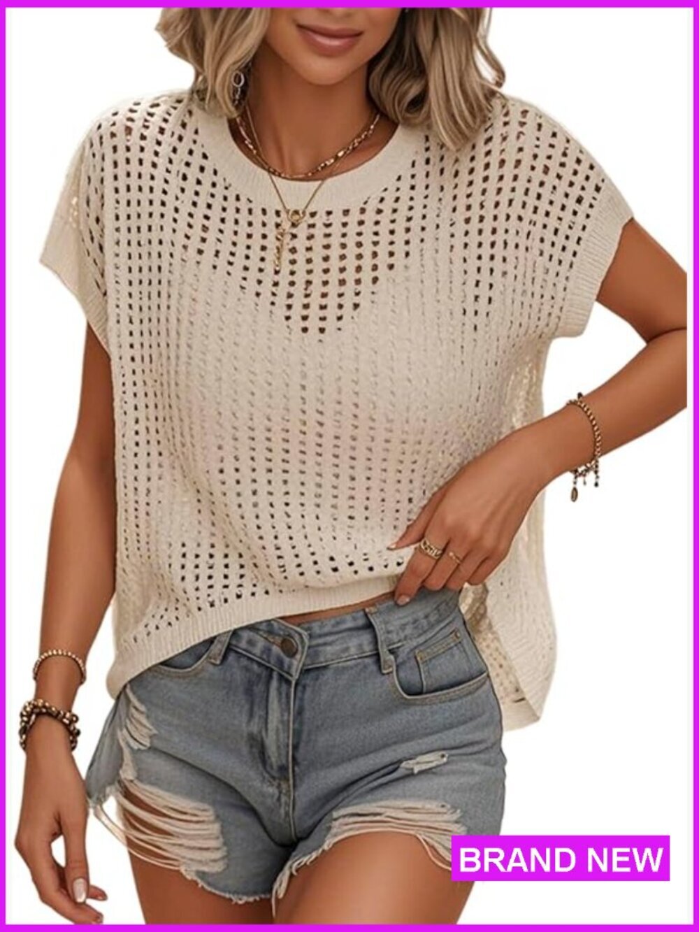 Crochet Hollow Out Cap Sleeve Tank Top Sweater Vest Cover Up Beach Vacation